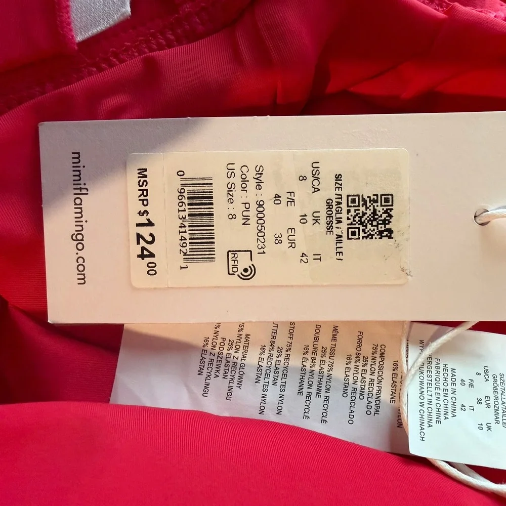 Mimi Flamingo One Piece Swimsuit Womens Size 8 PInkish Red Ruffle V-Neck NWT